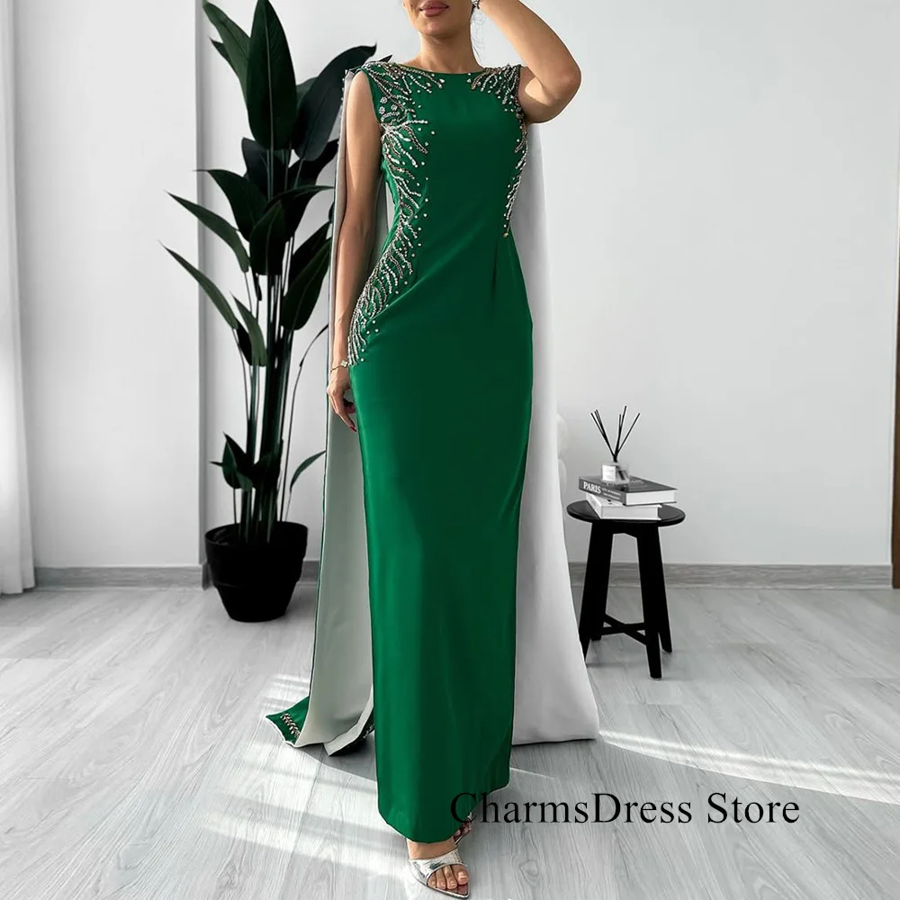 Arabian Green Evening Dress with Heavy Stones & Cape