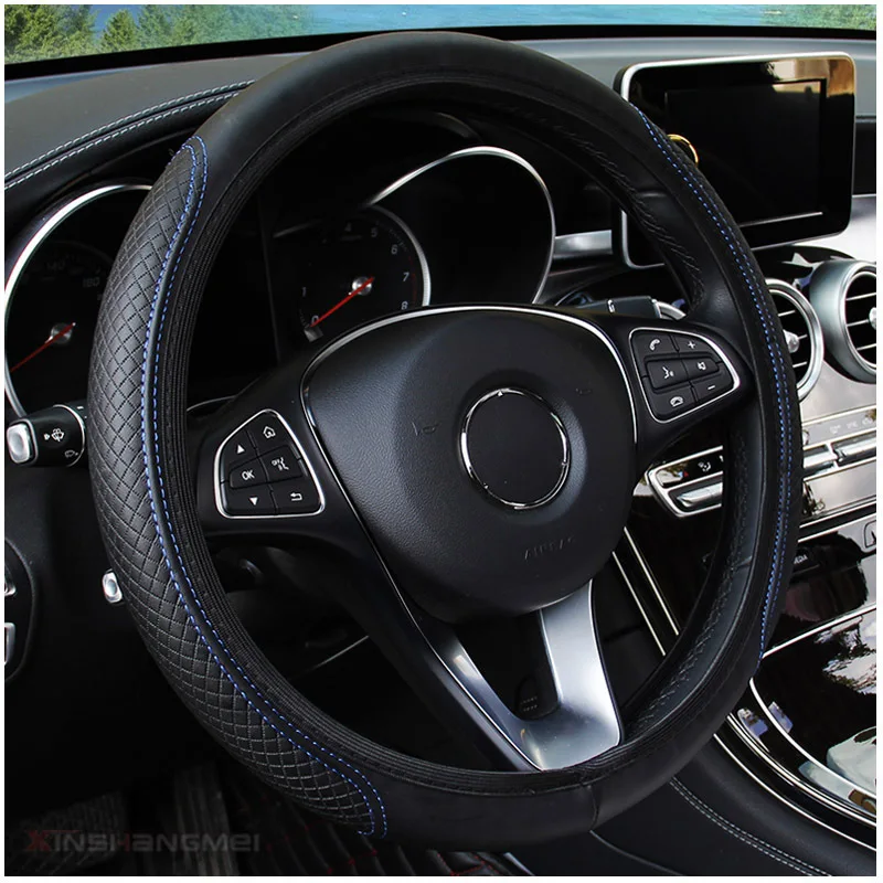 Car Steering Wheel Cover Artificial Leather Elastic Skidproof Auto Steering- Wheel Embossing Leather Over Car-styling