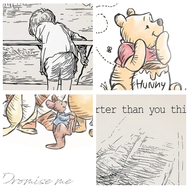 Winnie The Pooh Quote Art Print Classic Bear Tale Poster Classic Cartoon Pooh Illustrations Canvas Painting Kids Room Wall Decor