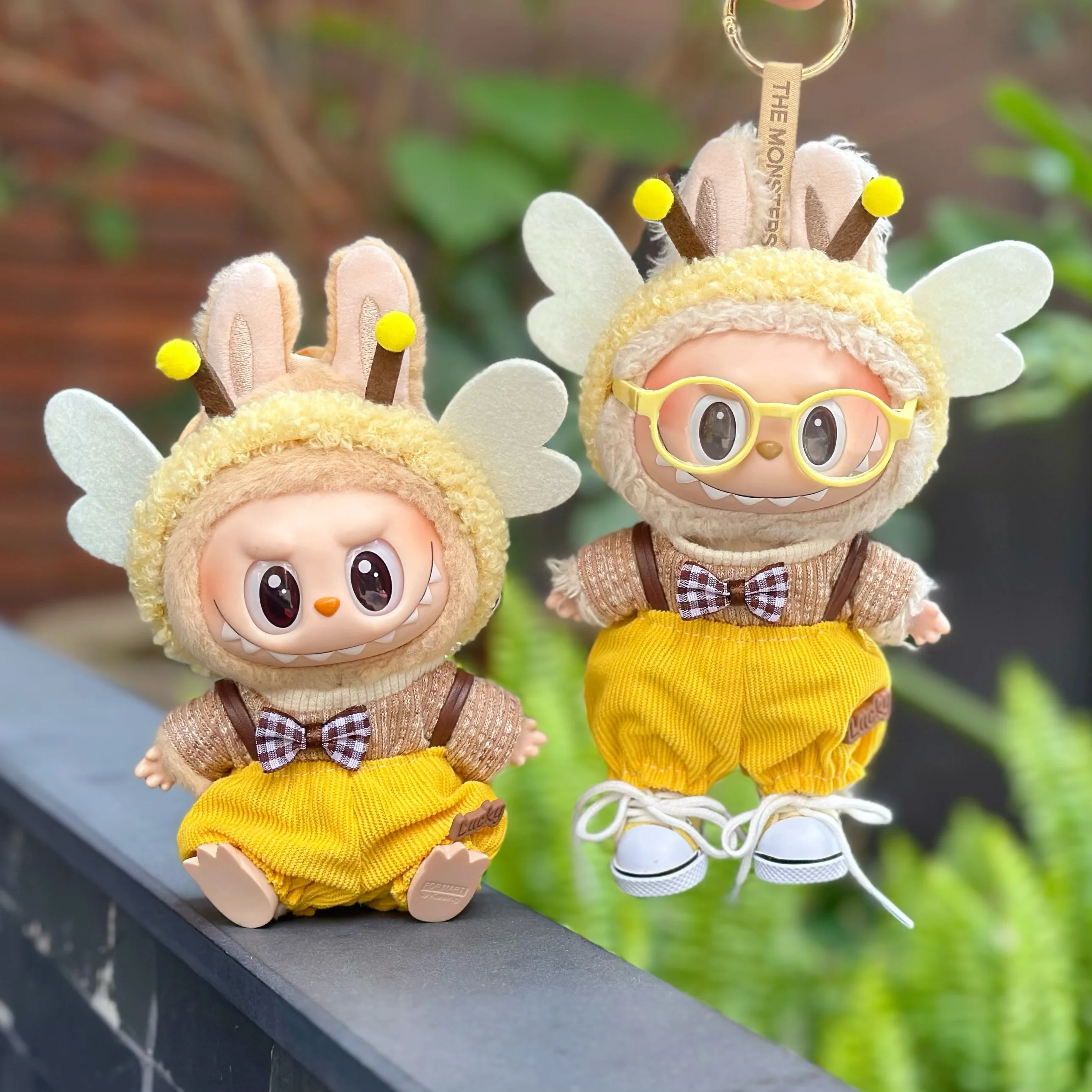 Ropa para muñecas solo para 15cm 17cm Labubu Little Bee vinilo caja ciega figuras colgantes lindos trajes de repuesto