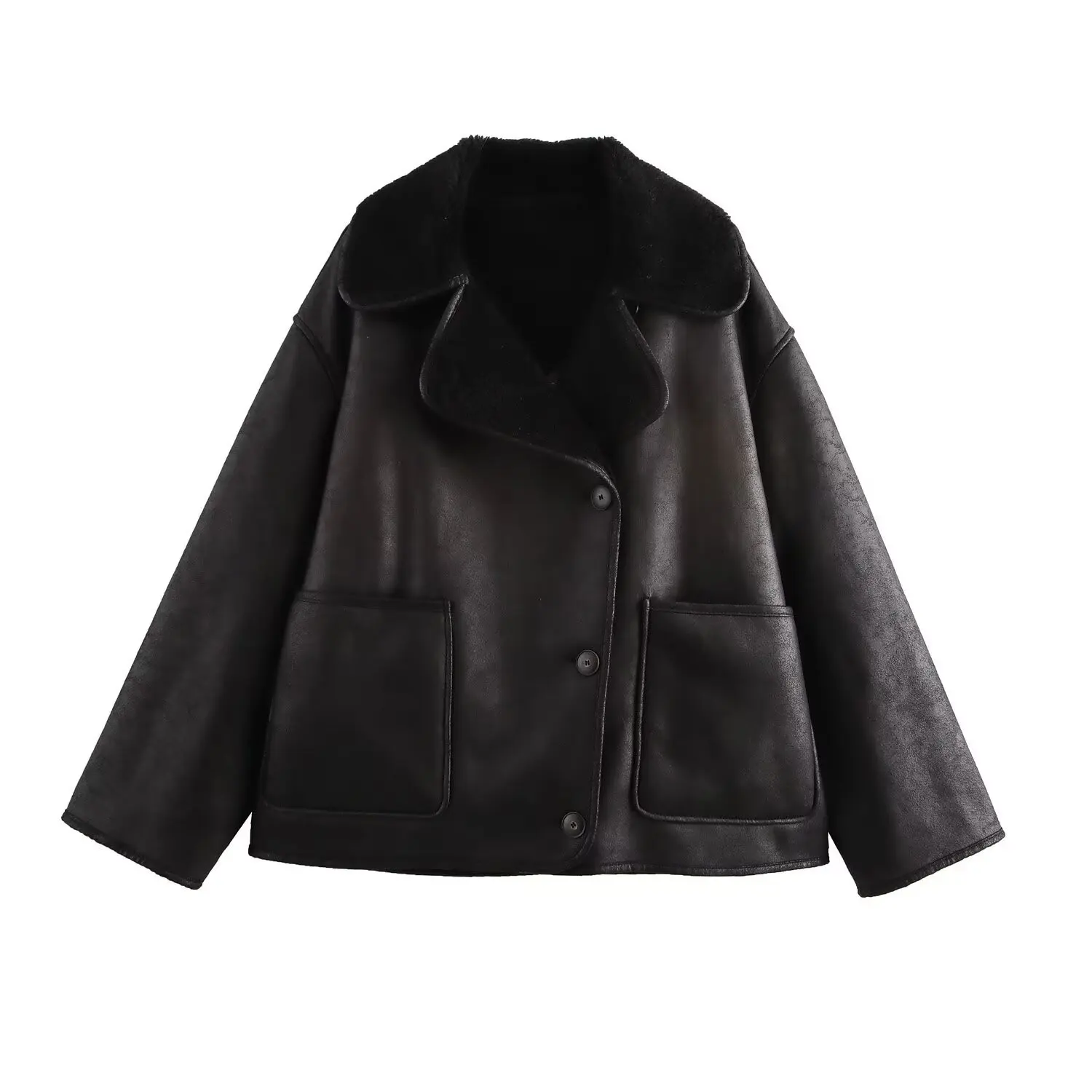 Women's Mid-Length Double-breasted Collar Thiened Leather Fur Inteated Autumn Winter Coat Faionable Ladies' ort Outer...