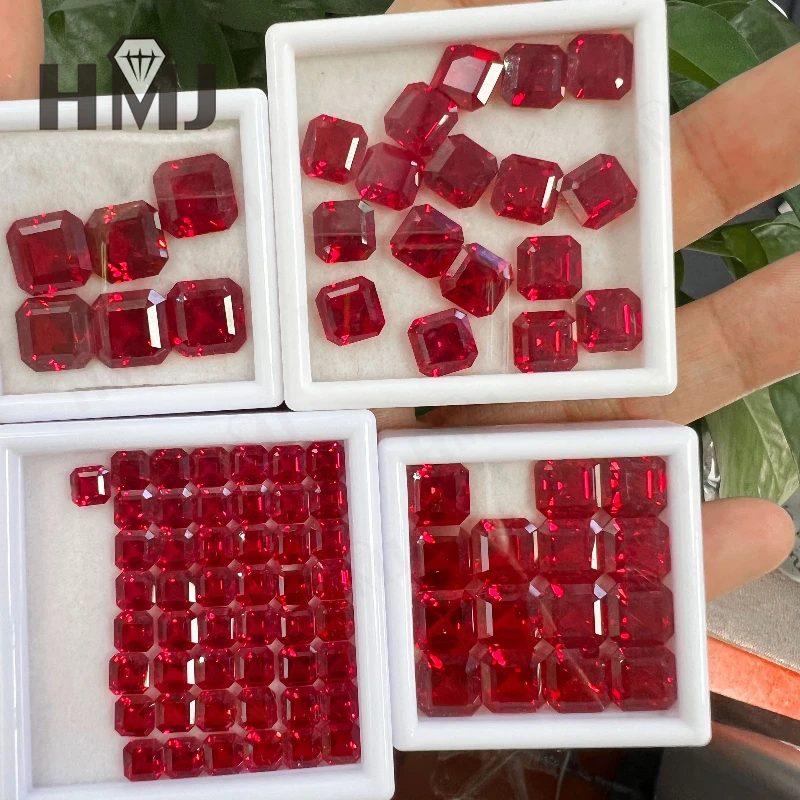 مختبر نمت روبي حمامة الدم الأحمر Asscher مربع الشكل الأحجار الكريمة DIY بها بنفسك الخرز صنع مواد المجوهرات AGL شهادة أعلى جودة