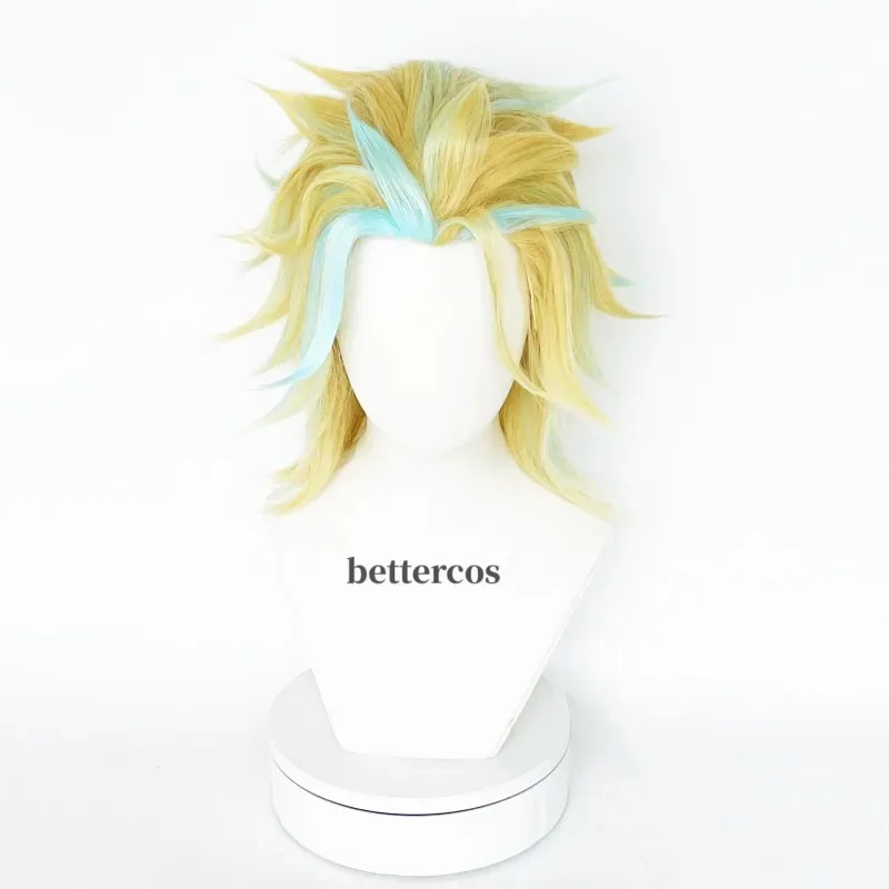 Peluca de Cosplay Rindo Haitani, pelo azul dorado de Anime con gafas, pelo de fibra sintética + gorro de peluca