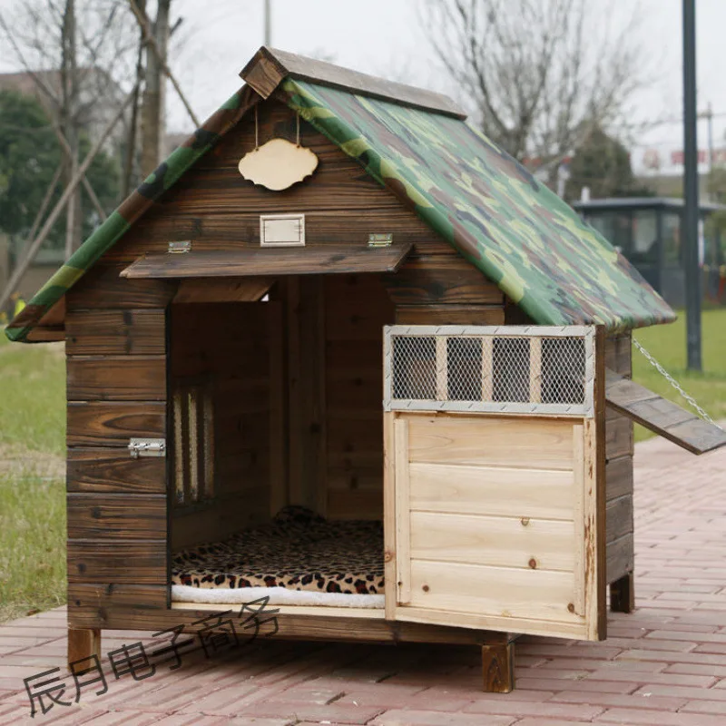 Rainproof and waterproof outdoor solid wood carbonized dog house  cat house dog kennel cat nest pet house cat