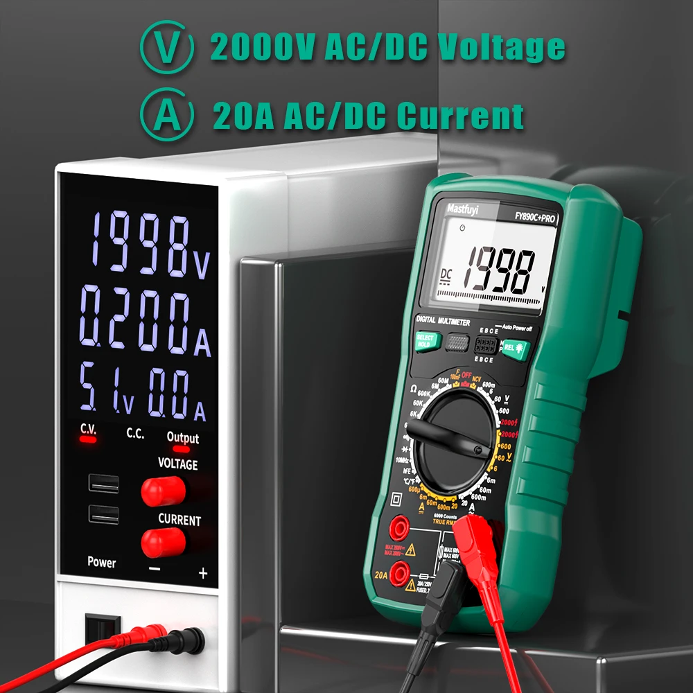 MASTFUYI Digital Multimeter 6000 Count 2000V 20A Ultra Large Range with True RMS Accurate Measurement Temperature Measurement