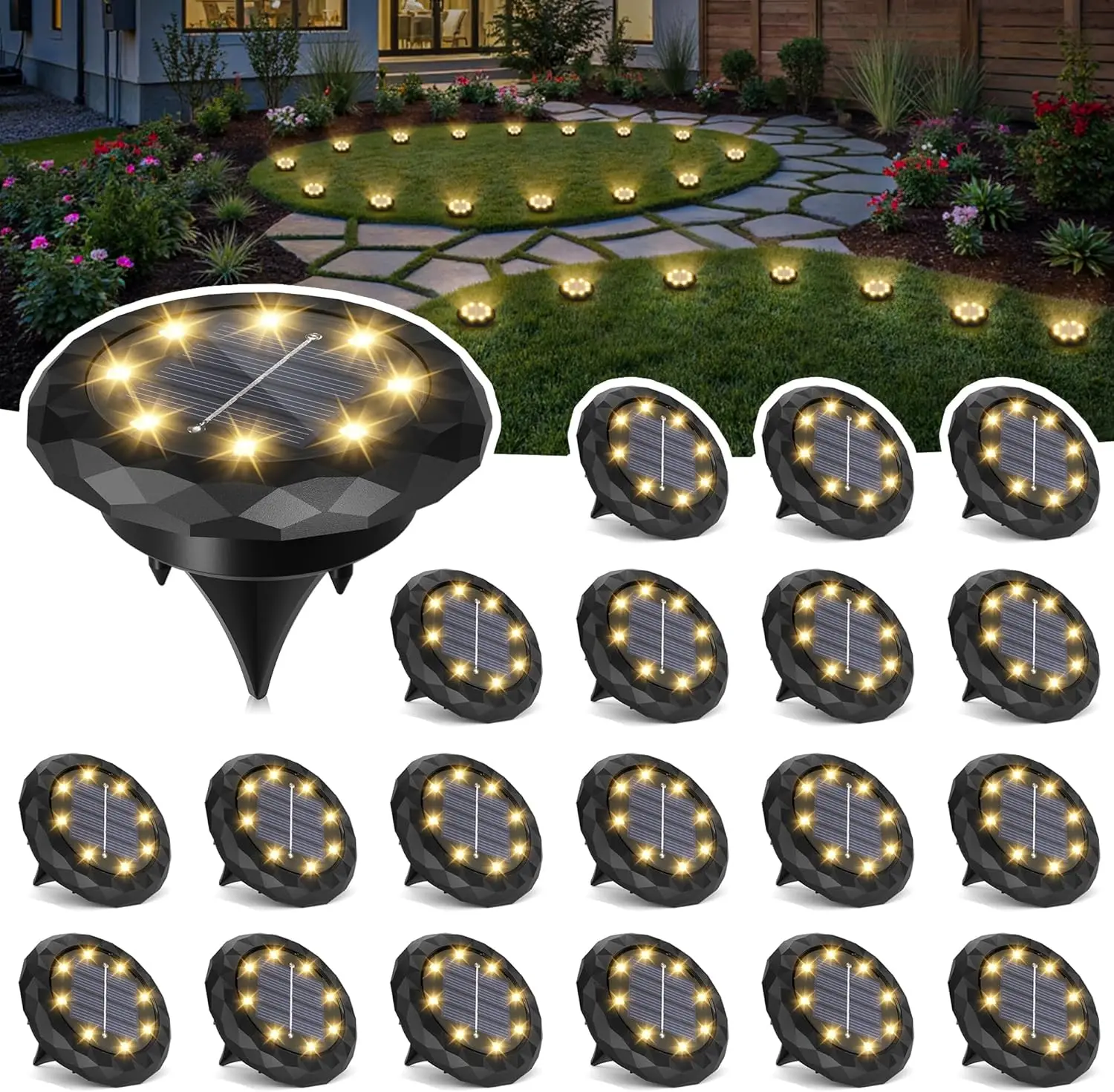 

Миниатюрные солнечные светильники для газона, 20 штук, водонепроницаемые уличные светильники на солнечных батареях, ландшафтное освещение для сада