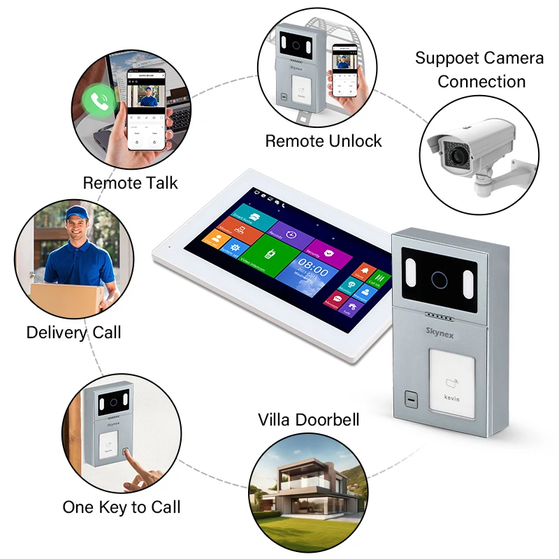 Sistema de intercomunicação Tuya WIFI tela HD de 7 polegadas 1080P visão noturna à prova d'água sem fio segurança villa