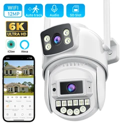 IP Camera 6K 12MP HD WiFi Outdoor Camera 8x Zoom Three Lens Dual Screen Home Security PTZ Camera 8MP Video Surveillance iCSee
