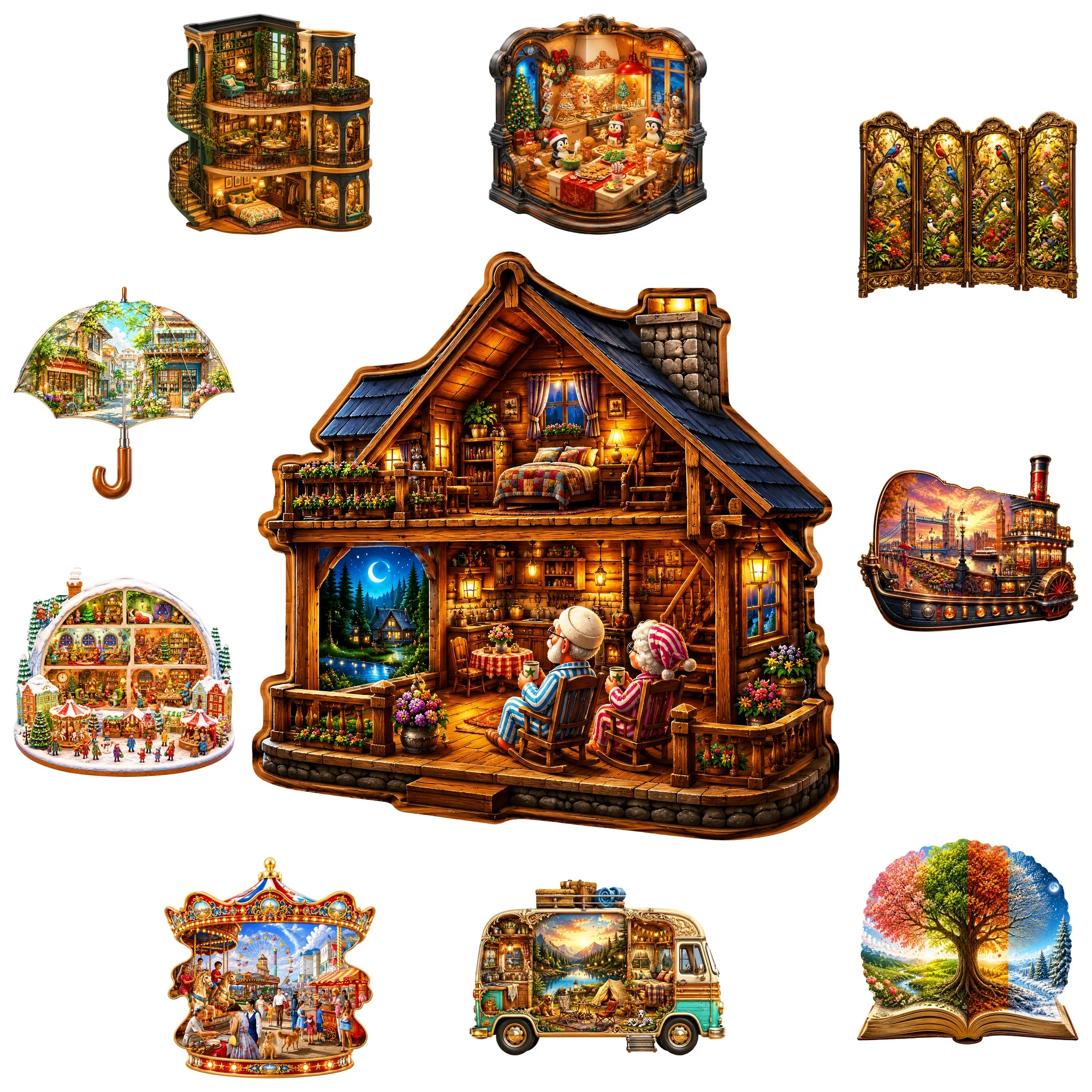 Cozy Rustic Cabin Flat Wooden Puzzle - Animal Puzzle Toy - Animal Jigsaw Puzzle - Tabletop Puzzle Game - Ideal Gift for Holidays