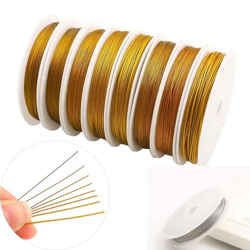 1 Roll Gold Silver Steel Wire Rope and Bead Rope 0.30/0.38/0.45/0.50/1.0mm Jewelry Tools Accessories New