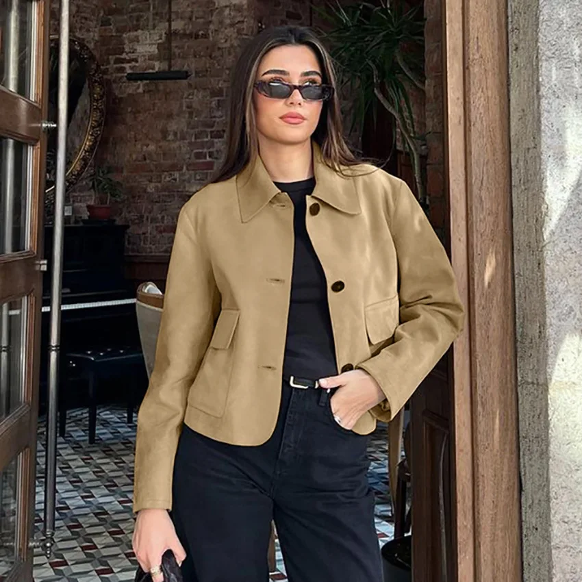 

Uoozee 2026, новые женские куртки из искусственной замши с лацканами, свободная посадка с длинными рукавами и карманами, модная повседневная элегантная офисная верхняя одежда