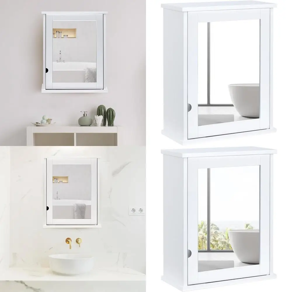 

White Wall-Mounted Medicine Cabinet, 15.8x19.8, Single Door, Adjustable Shelves, Space-Saving Bathroom Storage