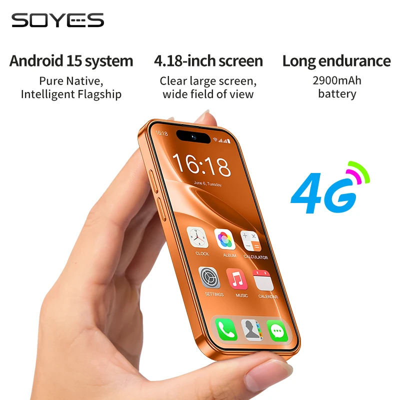 SOYES XS19 MAX LTE 4G Mini Smartphone 4.18'' Android 15.0 6GB RAM 128GB ROM Dual SIM 2900mAh Face Unlock Small Mobile Phone