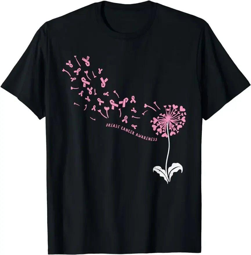 Breast Cancer Awareness T-shirt Dandelion Pink Ribbon and Unisex Design for Women Casual Tops Print Streetwear Clothes T-shirts