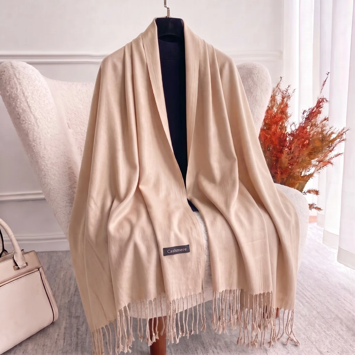 Scarf Cashmere Feel Solid Color Ladies Long Tassel Scarves Big Size Wedding Party Shawl Blanket Wrap