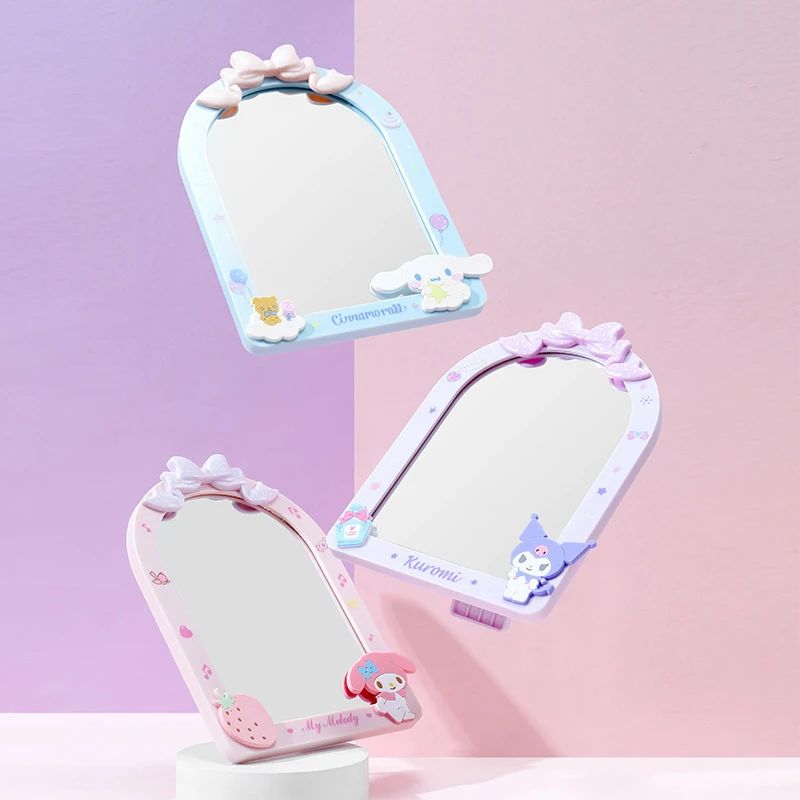 

Kawaii Sanrio Kuromi Makeup Mirror My Melody Cinnamoroll Cute Bowknot Desktop Girl Beauty Mirror Student Cartoon Makeup Mirror