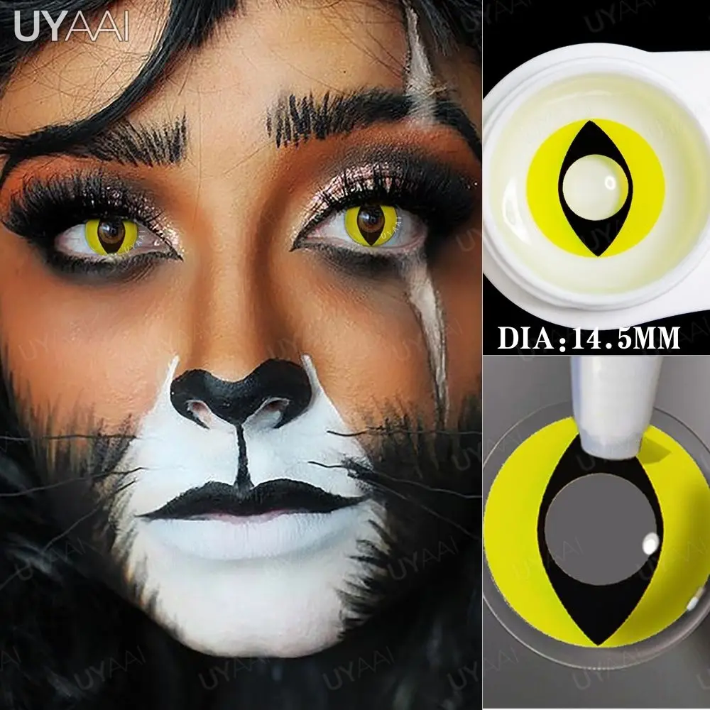 UYAAI 2Pcs Cosplay Colored Contacts Lenses For Eyes Yellow Cat Eyes Yearly Makeup White Eyes Mesh Series White Walker Rim