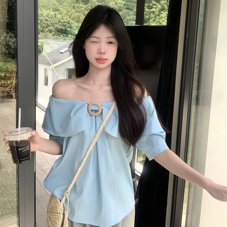 

Short Sleeve Shirts Womens Patchwork Mesh Blouse Modern Minimalist Street Style Button Up Slim Fit Summer Trendy Chic