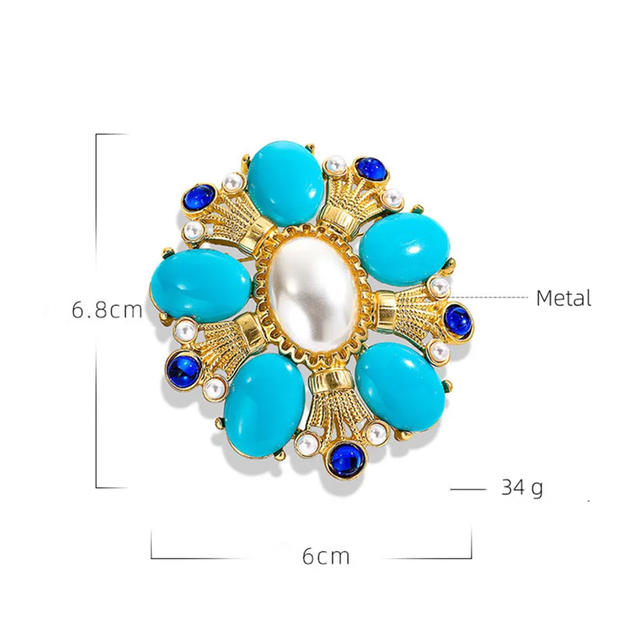Baroque Vintage Women Crystal Pearls Pin Brooches Classic Design Palace Gem Hollow Cross Geometric Brooch Collar Jewelry Pins