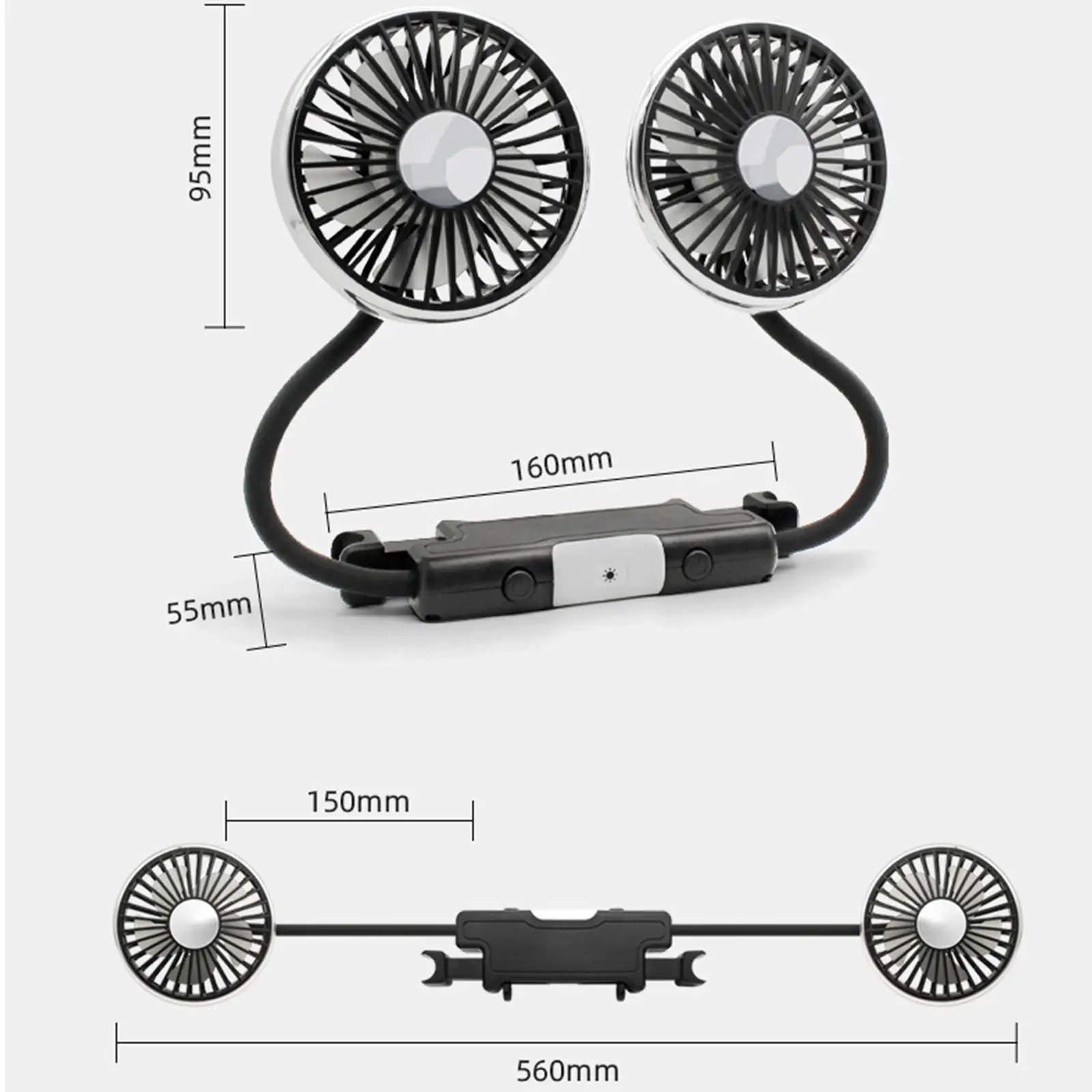 Dubbele Hoofdslang Ventilator Auto Koelventilator Voor Auto Auto Achterbank Sedan