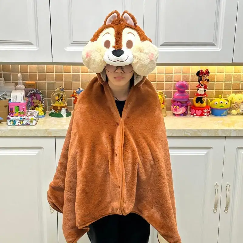 Disney Kawaii Chip \'n\' Dale Cartoon Plush Blanket Autumn And Winter Aesthetic Household Shawl Hooded Portable Fashion Blankets