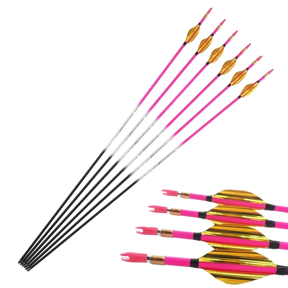 

6/12pcs Archery Carbon 30 Inch Arrows Spine 500-1000 Spin Vanes Pin Nock Compound Bow Recurve Hunting Pink Shaft 1 order