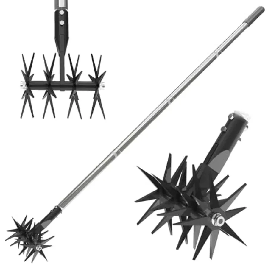 

66in Rotary Cultivator with Tempered Spring Steel Tines and Adjustable Stainl Steel Handle Manual Garden Tiller Tool for Loosen