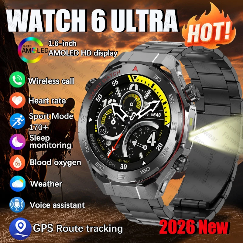 

2026 new ultimate smart watch men's outdoor flashlight IP69 waterproof Bluetooth call 1.6-inch AMOLED HD sports health watch
