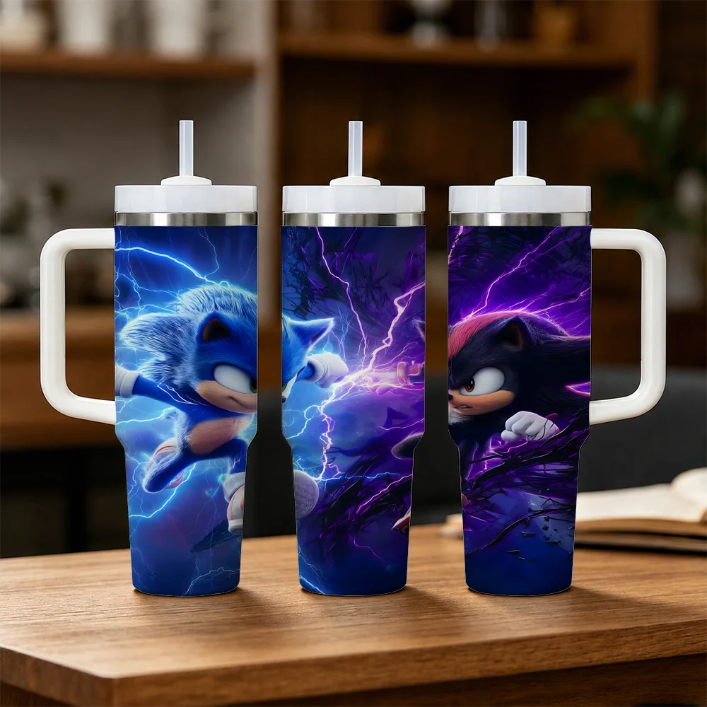 Game S-Sonic the Hedgehog Vacuum Flasks 40oz Stainless Steel Insulated Tumbler With Handle & Straw Leakproof Travel Mug