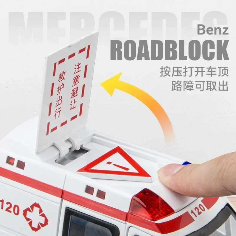 1:32 Mercedes-Benz ambulance fire engine Diecast Metal Alloy Model car Pull Back Sound Light Car Children Gift Collection A648