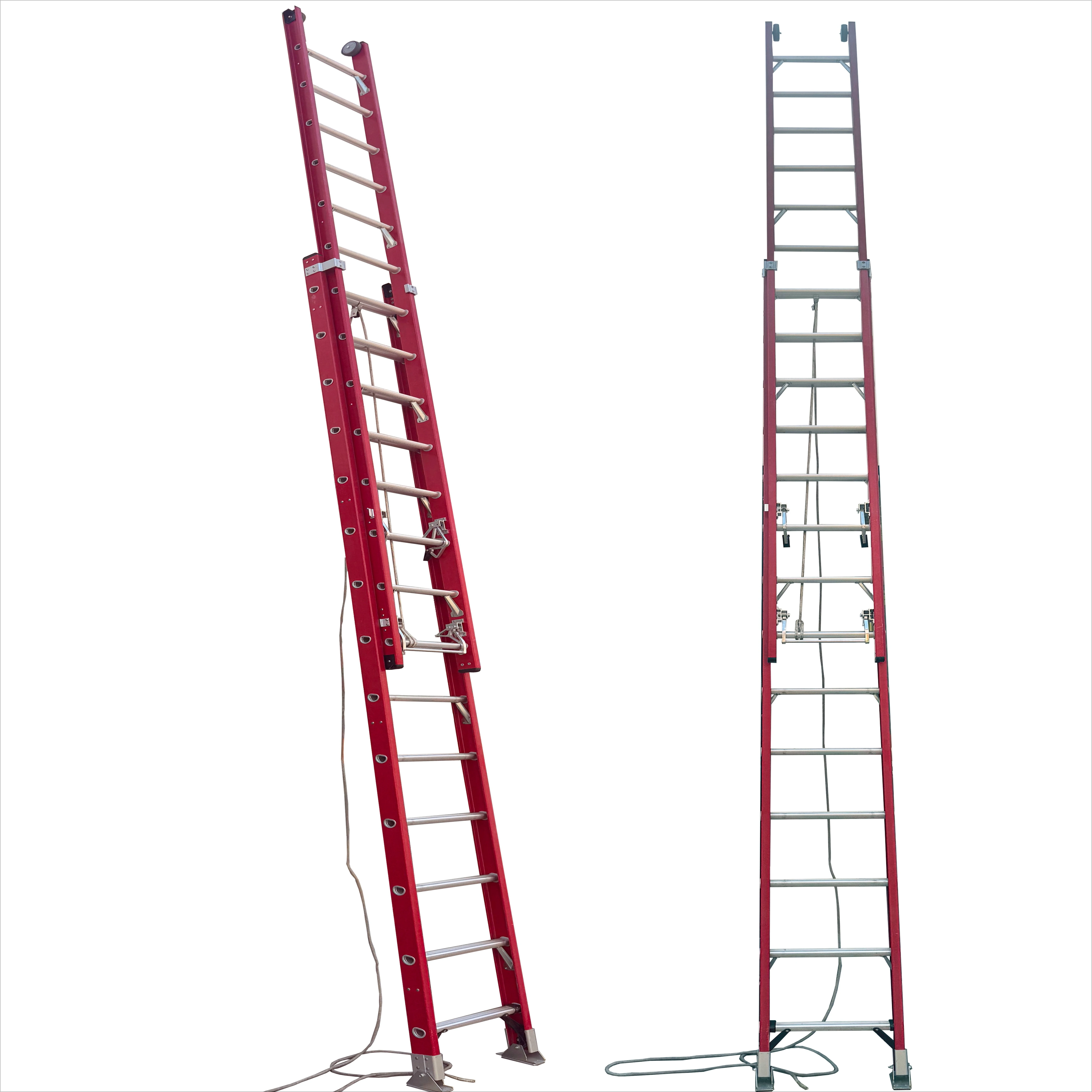 High Quality 28 Feet Fiberglass Attic Ladder, Full Insulation, Top Wheels, Red, Modern Design, Electric Extension Ladder