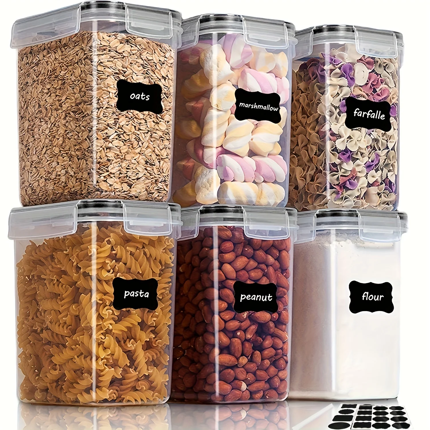 2/6/12 Sets 1.6L BPA-Free Plastic Airtight Food Storage Containers with Labels, Dishwasher Safe  Cereal/Flour/Sugar Baking Suppl