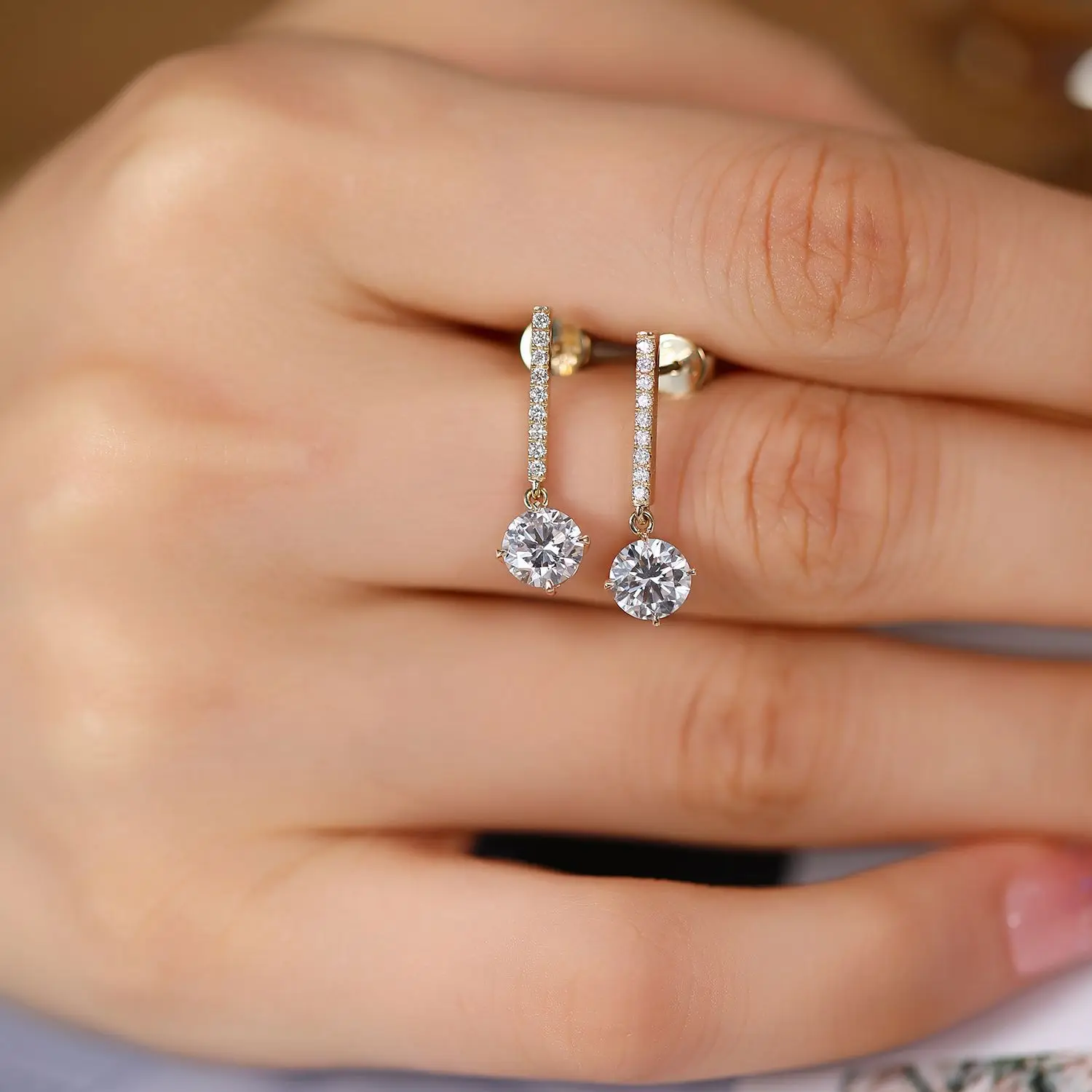 مجموعة أقراط الماس المزروعة من الذهب عيار 18 قيراط مع أقراط الماس الحقيقي أقراط الماس الاصطناعي للمختبر من الذهب #3