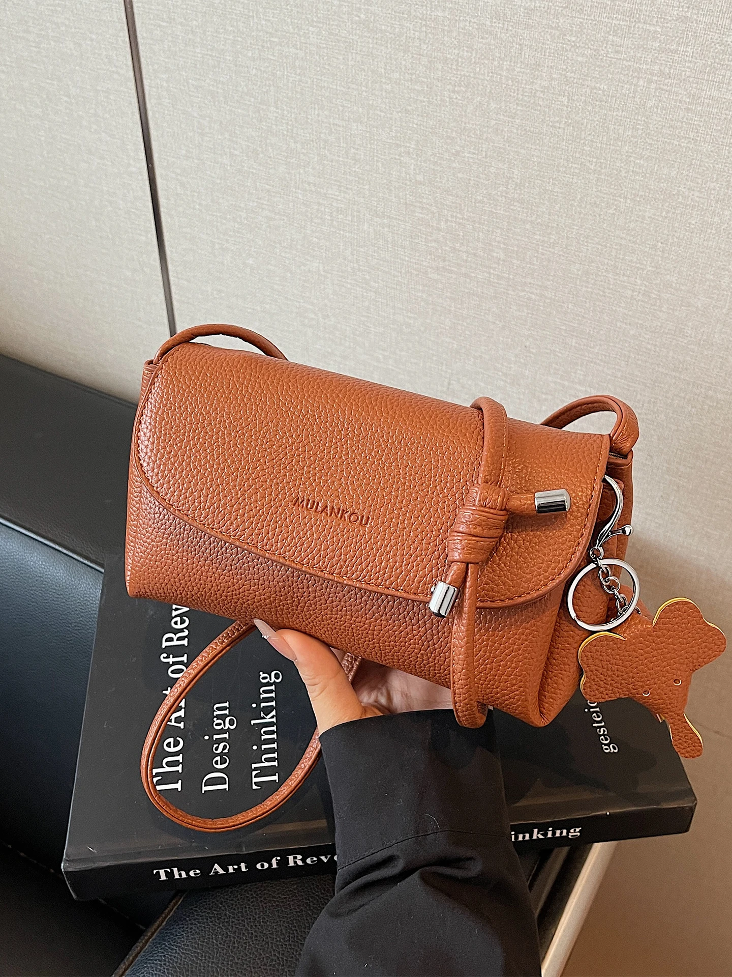 

High-end Soft Leather Crossbody Bag For Women Korean Style Versatile Buckle Shoulder Bags Solid Color Letter Square Handbags