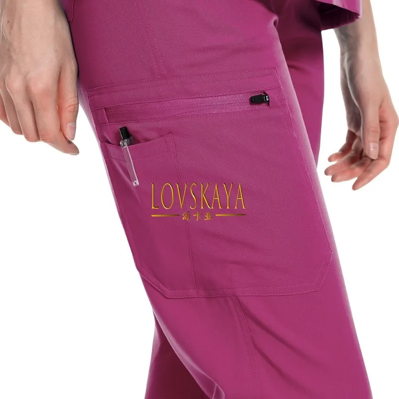 Comfortable and casual multi-color zippered straight leg pants with elastic waist doctors hospitals beauty salons and work pants