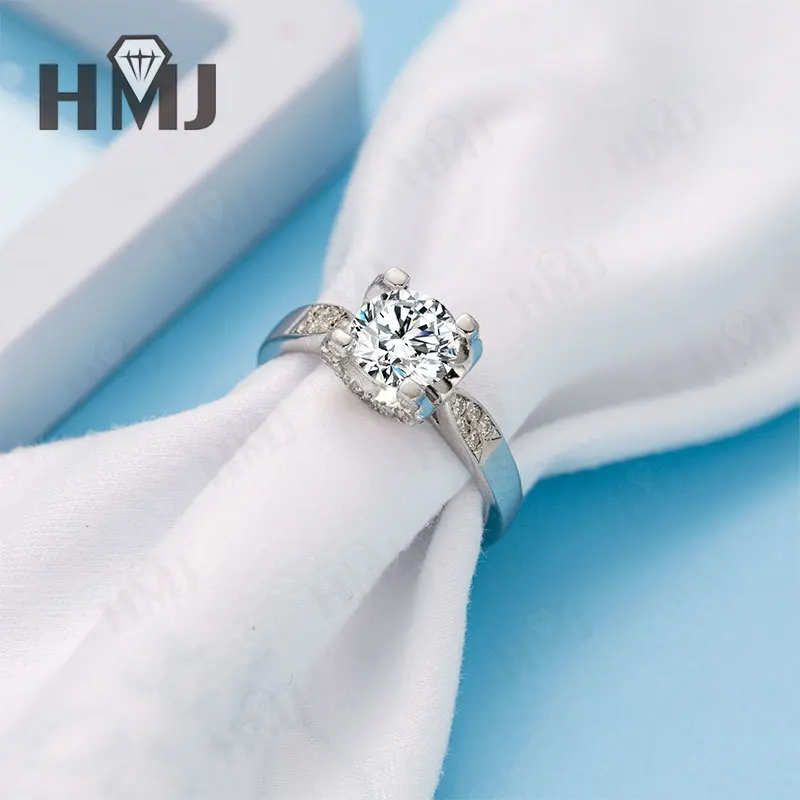 Hochzeits-Moissanit-Ring, runder Schliff, D-Farbe, für Damen, 925 Sterling Silber, Verlobungsring, edler Schmuck, Jubiläumsgeschenk, Charms – Detail 7