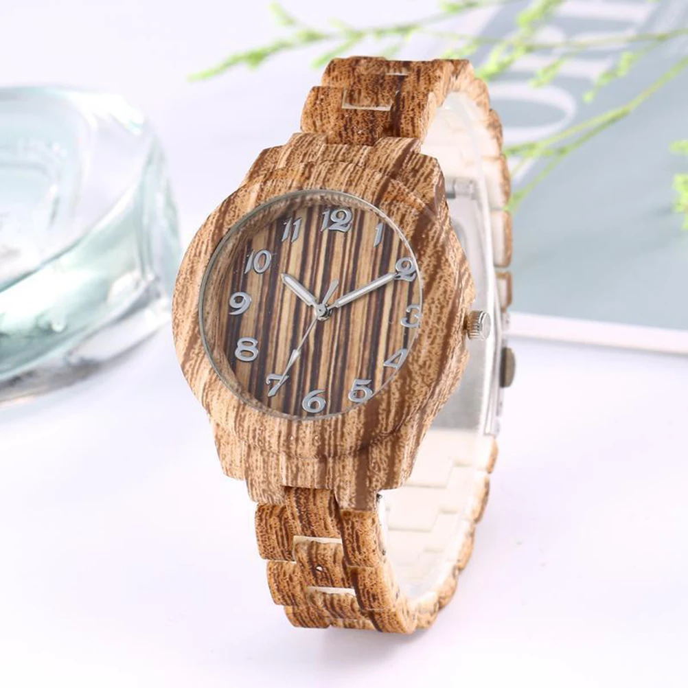 

1pc Imitation Bamboo Quartz Watch Couple Pvc Strap Comfortable Durable Fashion Wristwatch Light Coffee Suitable For Any