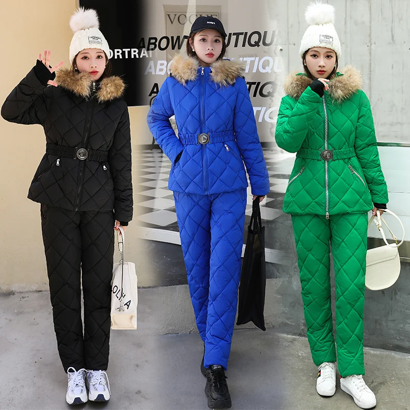 Winter Clothing Female Two Piece Set Women Top And Pants Outfits Hooded Parka Outdoor Ski Suit Warm Down Jackets Woman Snowsuit