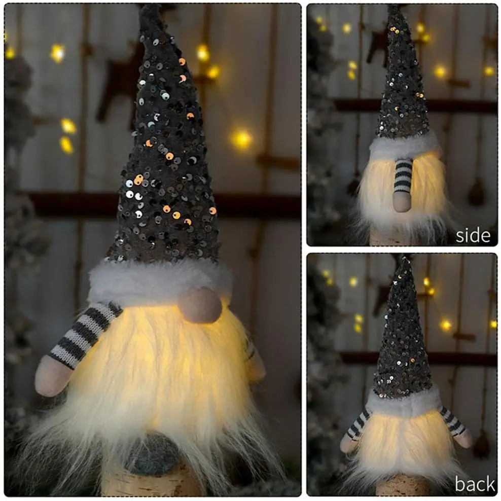 Lighted Christmas Gnome Decoration, Handmade Scandinavian Swedish Tomte, Santa Elf Figurine Faceless Doll Tabletop Xmas Decor