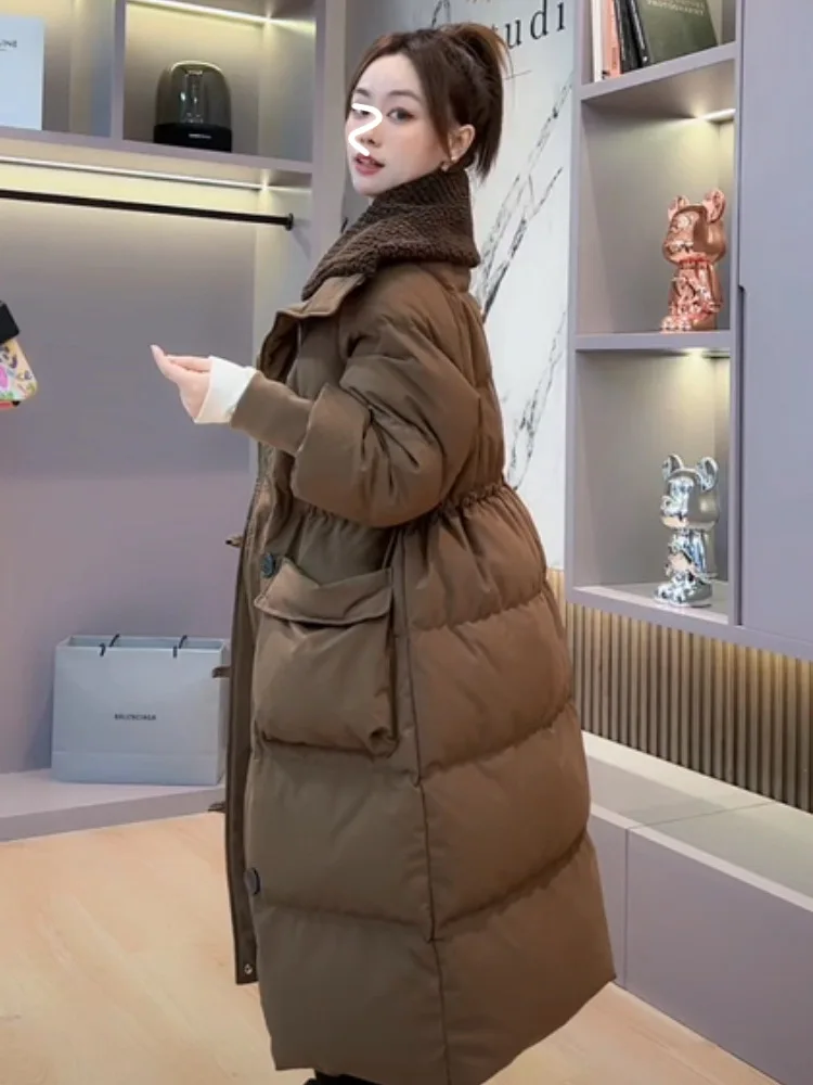 Winter Mid-length Parka Women Oversized Down Cotton Padded Jacket Korean Fashion Coat Thick Warm Lace-up Pockets Outerwear