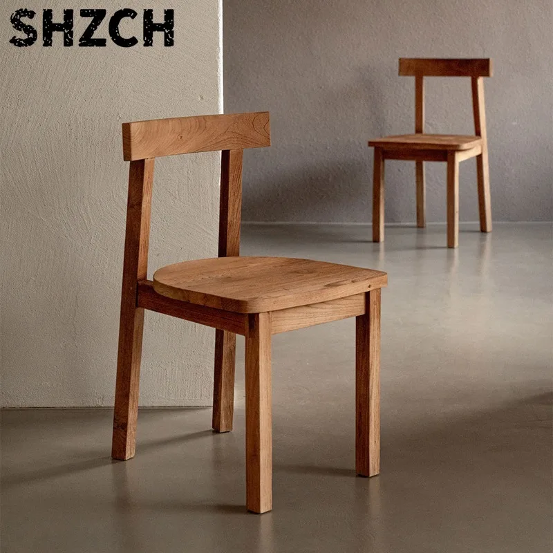 Wabi Sabi Elm Wood Dining Chairs Vintage Solid Wood Backrest Chair for Restaurant Home Seat for Cafe Dining Room Furniture