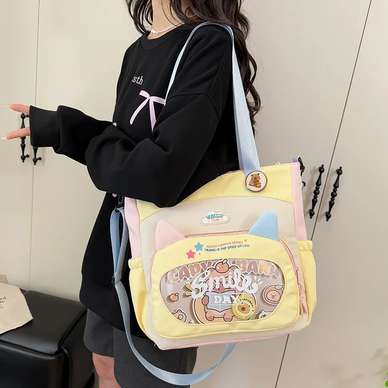 Japanese Ins Girl Soft Shoulder Bags Y2K JK Uniforms Transparent Ita Bags Student Commuting Tote Bag Large Capacity Shoulder Bag