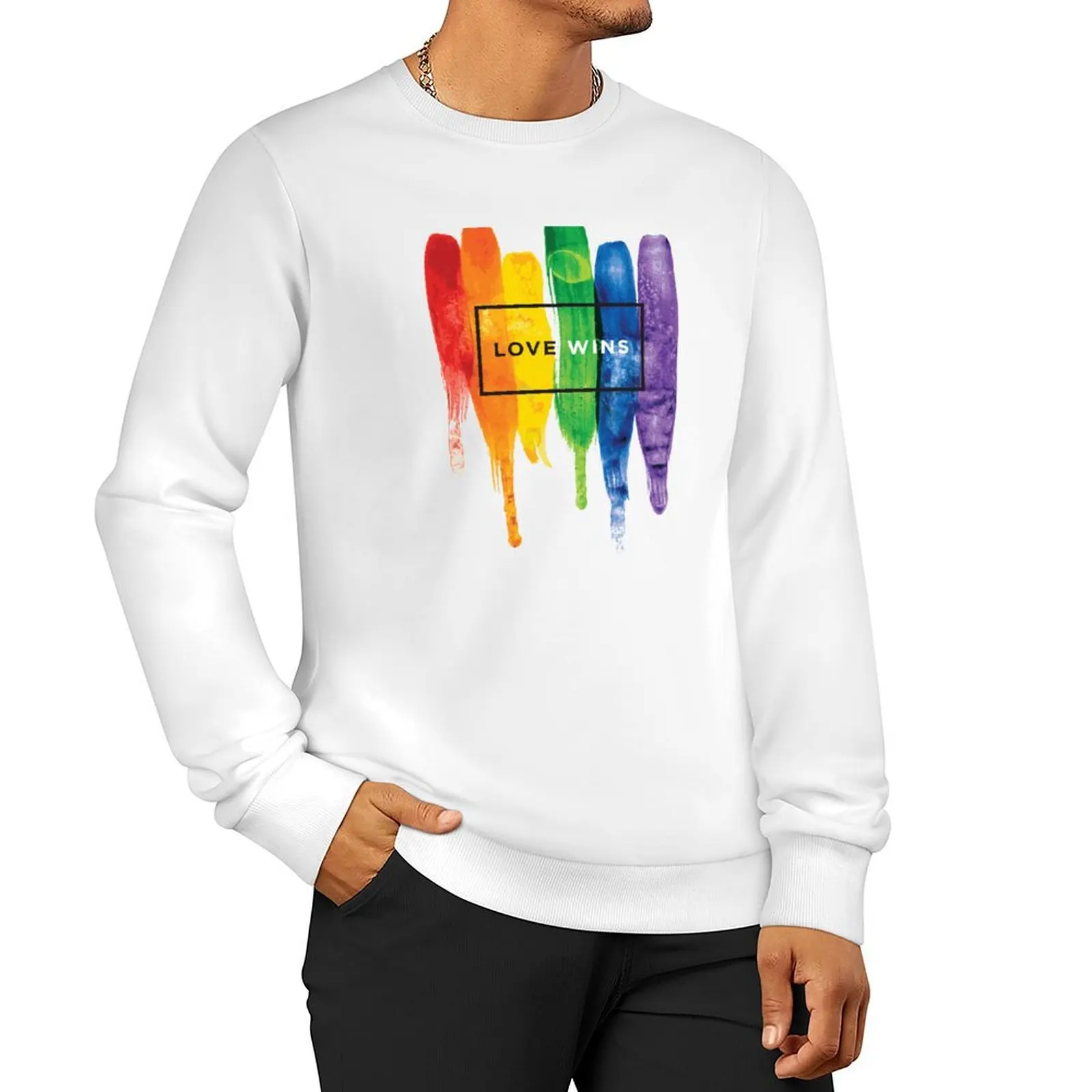 

Watercolor LGBT Love Wins Rainbow Paint Typographic Sweatshirt men's coat winter man sweatshirt