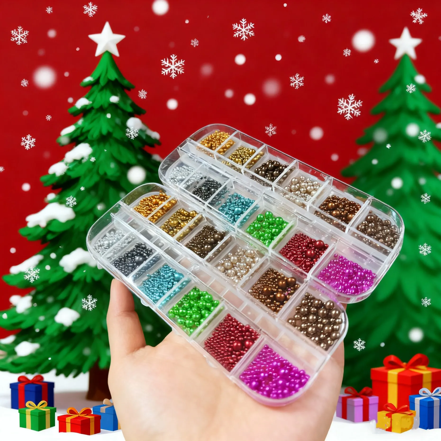 1箱 カラフルパール素材 ガーランド＆クリスマスツリー ネイルアートチャーム クリスマスパール ネイルクラフト フェスティバル＆ホリデーデコレーション