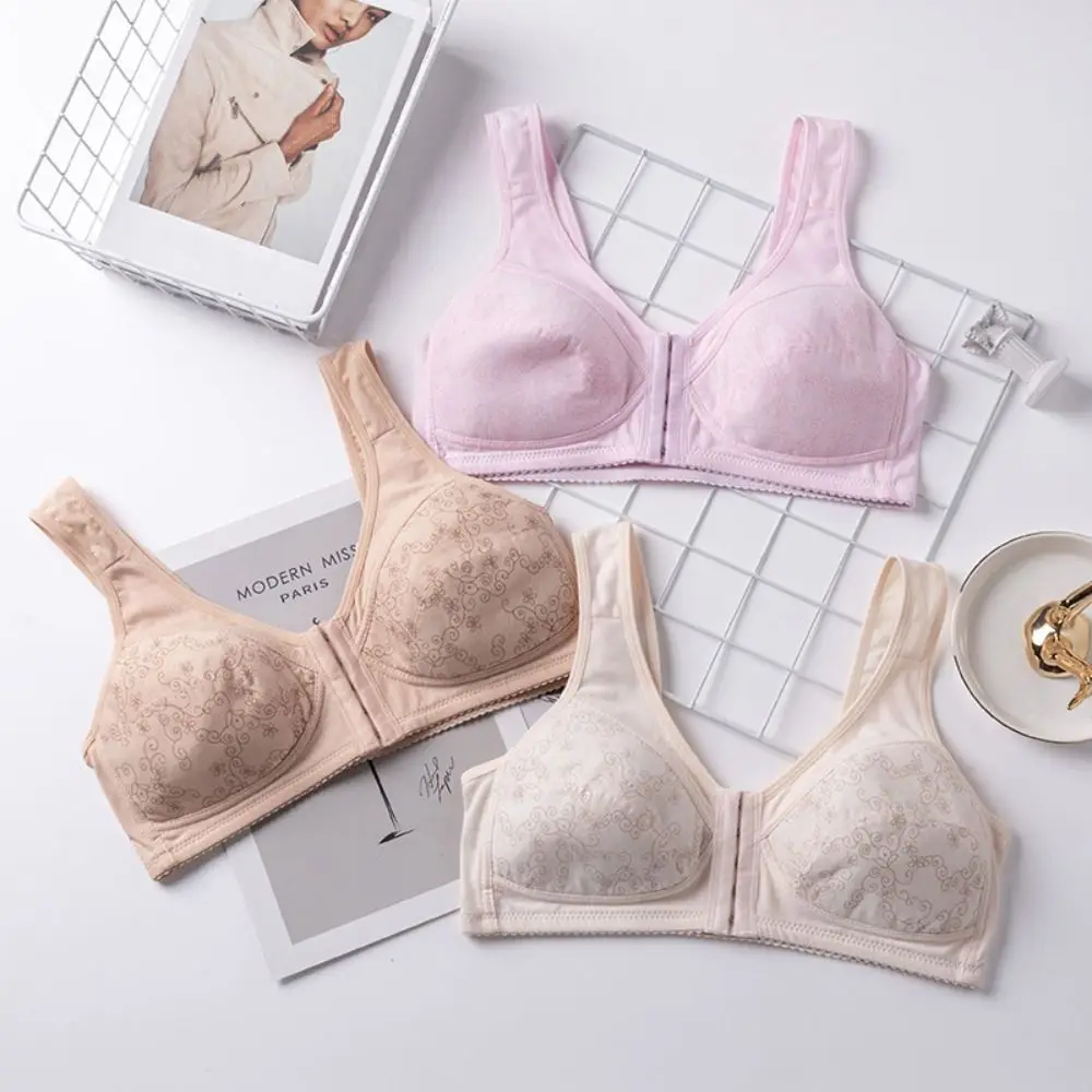 Soft Thin Front Button Bra Widen Straps Plus Size Elderly Bra Convenient Seamless Women Wireless Bra Women