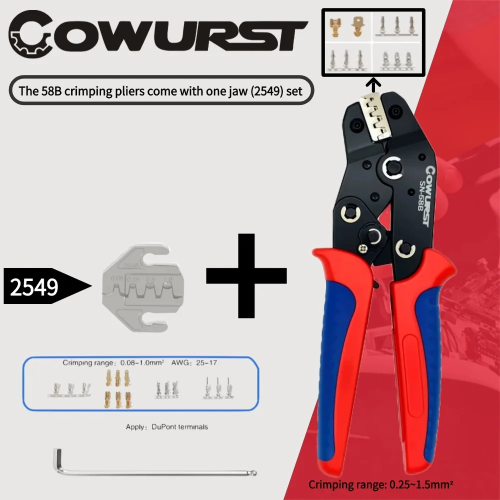 Pinza per crimpare terminali per auto SN-58B con un set di ganasce aggiuntivo per terminali a pressatura a freddo e pinze per utensili per l'inserimento del perno a molla