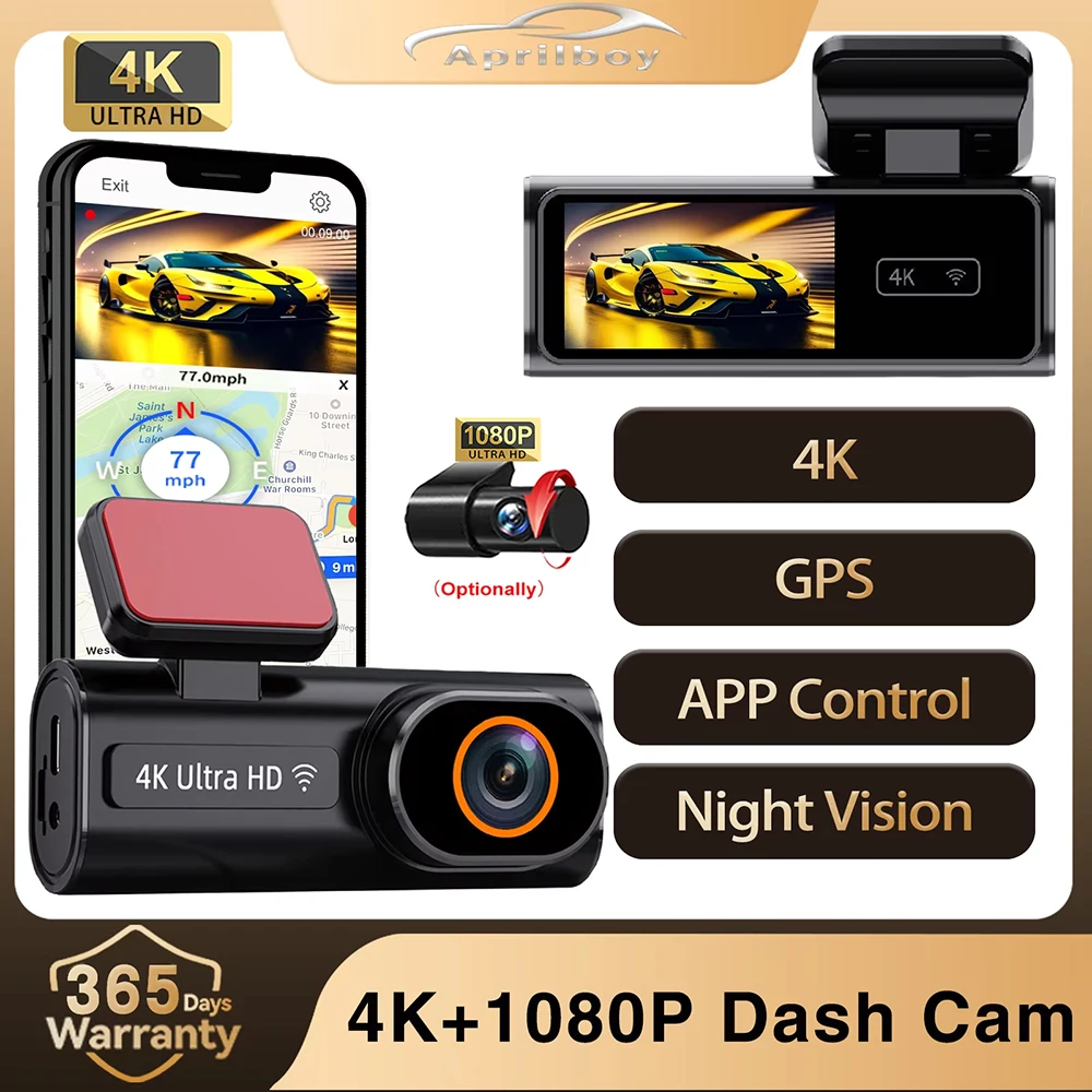 

Aprilboy K6 WIFI Dash Cam 4K Mini CAR DVR Front and Rear Dual Lens With 1080P Black Box Room Night Vision Camera Parking Monitor