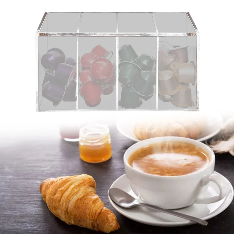 Clear Acrylic Coffee Holder 4 Compartment Box Tea Bag Storage Coffee Bar Accessories