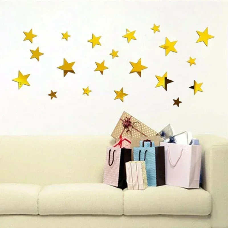 20 قطعة مرآة نجمة الجدار ملصق كبير متوسط وصغير مزيج الاكريليك مرآة الجدار ملصق غرفة المعيشة المنزلي جدار ديكورات #4