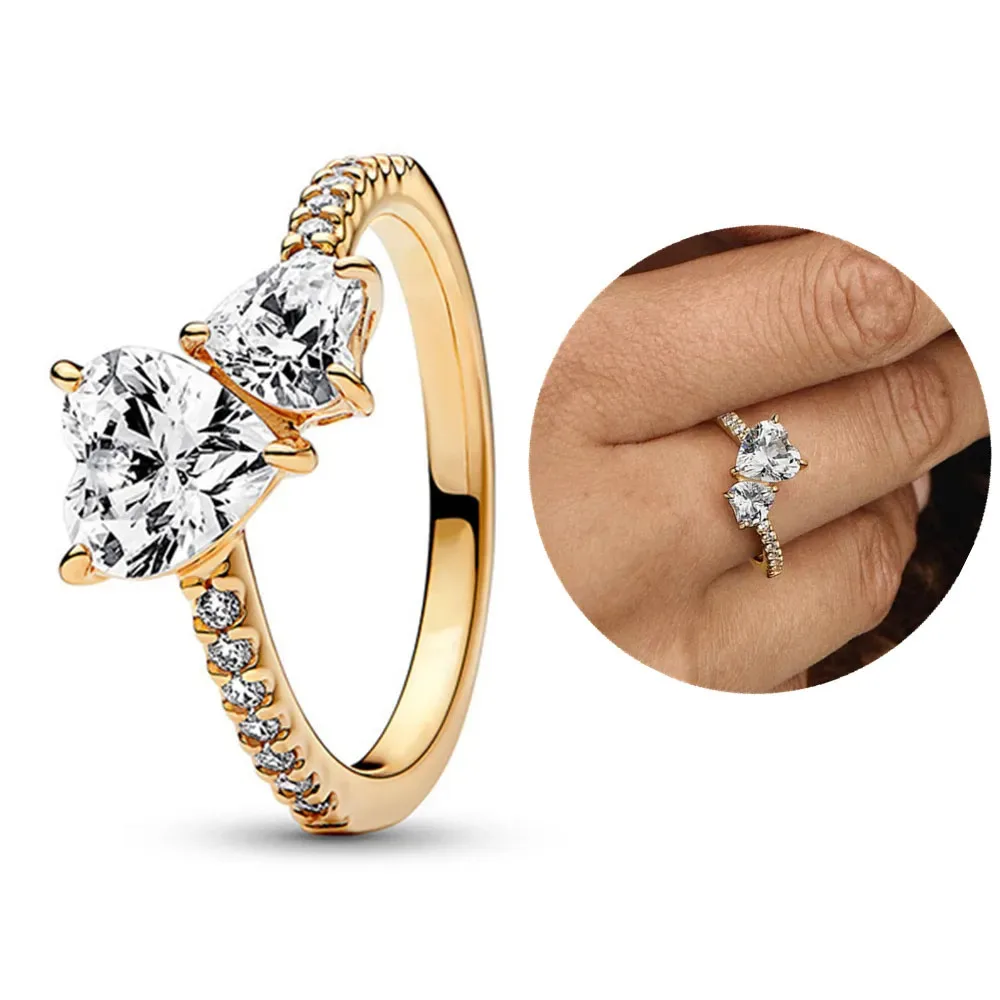 

Silver Colors Double Heart Sparkling Ring For Women CZ Cubic Zircon Star Moon Flower Wedding Jewelry Rings Gifts